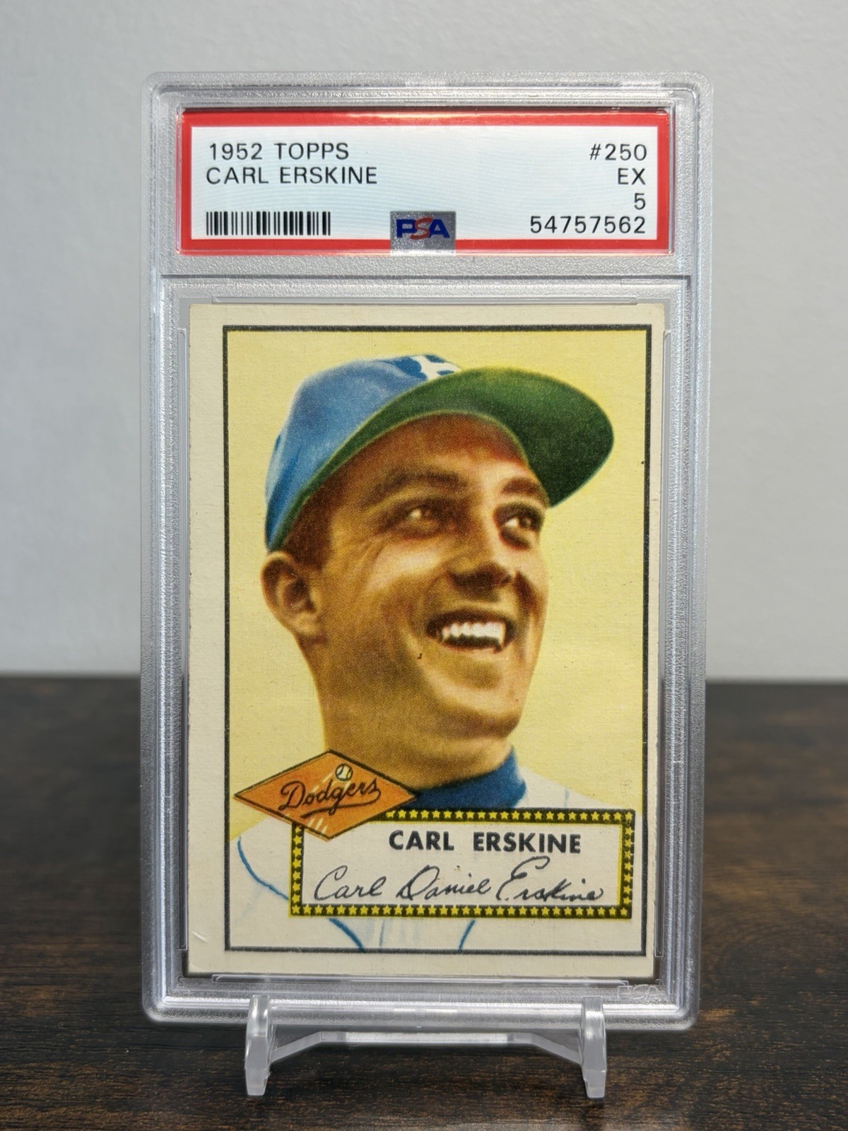 1952 Topps Baseball Card - #250 Carl Erskine, PSA 5 EX