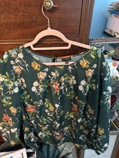 Talbots Woman Green Floral Blouse