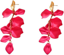 Acrylic Rose Petal Tassel Pendant Earrings Bohemian Long Flower Statement Bold C