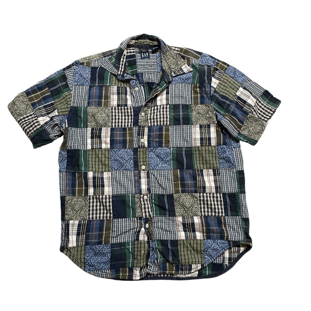 Vintage GAP Patchwork Button Down Short Sleeve Sh… - image 1