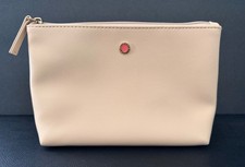 BVLGARI Cosmetic Pouch Clutch Zip Travel Makeup Bag Beige Red Interior