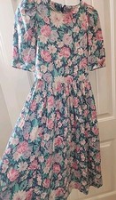 LAURA ASHLEY Vintage 1980s Tea Dress Blue Floral Garden Party Bridgerton Us 8