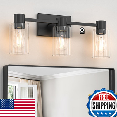 Esfos 3-Light Matte Black Bathroom Vanity Light Fixture Modern Wall Sconce