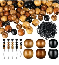 Dingion 1055 Pieces Wooden Hair Beads Including 600 Barrel Wood Beads for Braids
