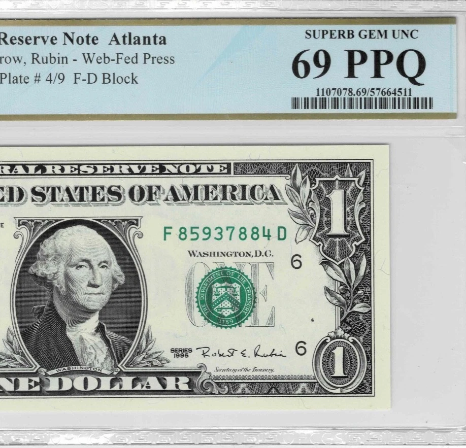 1995 Federal Reserve 'WEB' note-(FD Block Run 14--4/9)-PCGS GEM 69 PPQ- TOP POP - Image 4 of 4