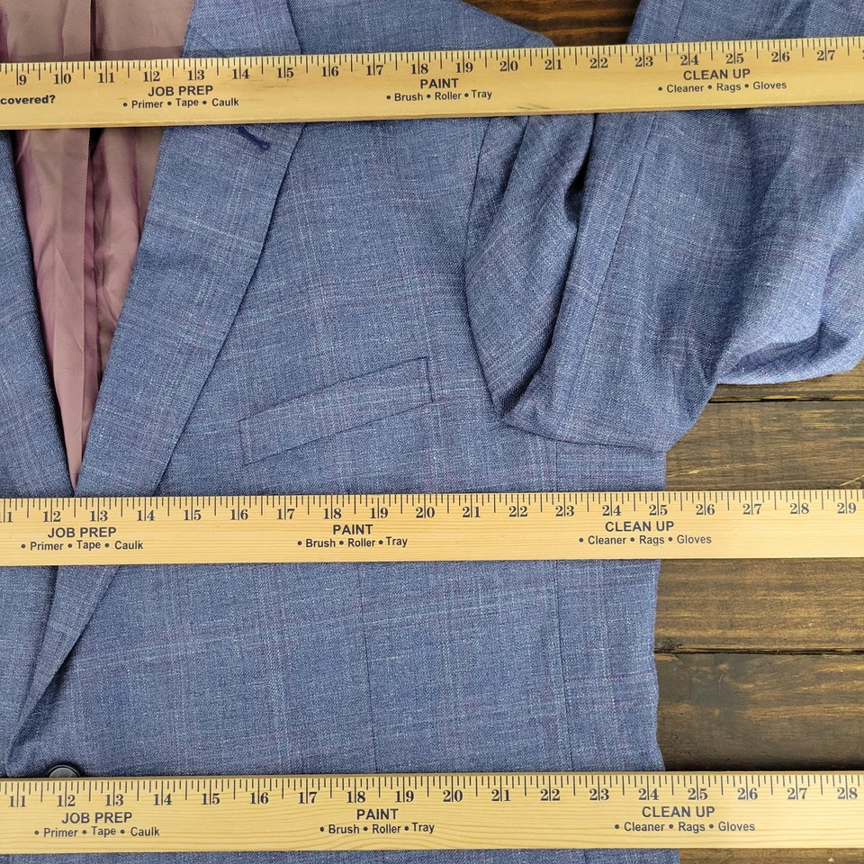 Abrigo Blazer Deportivo Joseph Abboud Para Hombre Dos Botones Azul A Cuadros LANA SEDA LINO 50L Foto 3 de 4