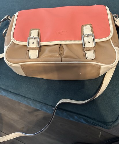 Pink, Beige And White Satchel Bag Coach Magnetic Close