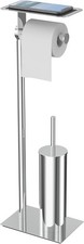 Toilet Paper Holder Stand, Standing Toilet Paper Holder with Shelf for Bathroom,