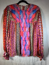 Blank London Shirt Womens Small Pink Patchwork Anthropologie Festival Printed