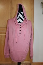 Hoodie Sweatshirt Long Sleeve 1/4 Snaps Front Pocket Mauve / Pink Large Women