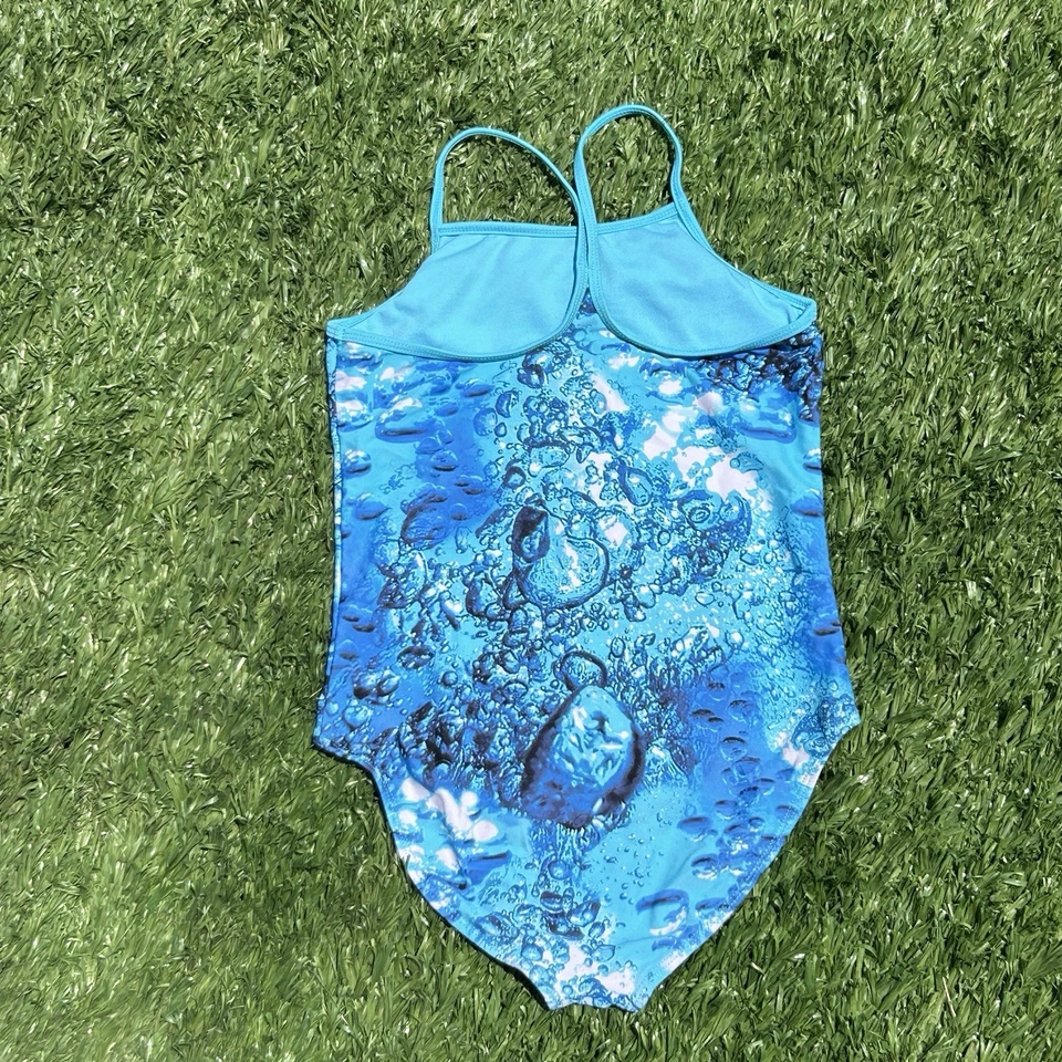 OP L/G 10-12 Niñas Azul Agua Burbuja Sirena Una Pieza Traje de Baño Playa Piscina Diversión Foto 2 de 4