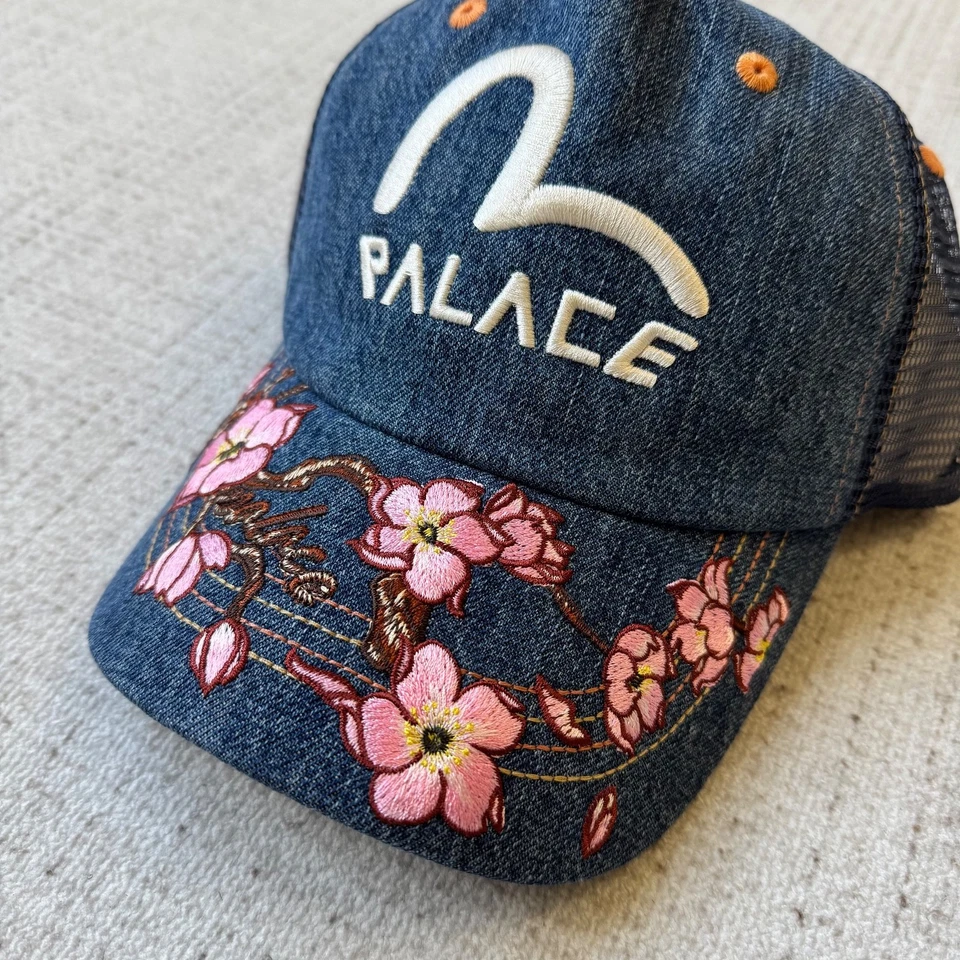 Palace X Evisu Denim Trucker Cap Stone Wash Cherry Blossom Hat | BRAND NEW - Image 2 of 4