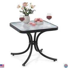 Tangkula 20" Square Outdoor Side Table - Black Metal Frame & Tempered Glass Top