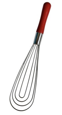 Vintage Heavy Duty Stainless Steel Flat Whisk Egg Beater Roux Red Handle 12.5 
