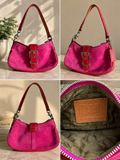 Coach 9761 Pink Suede Leather Baguette Shoulder Bag Purse Y2K J04Q Vintage