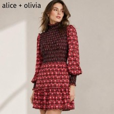 Alice + Olivia Red Mini Dress Long Sleeve High Neck Size M