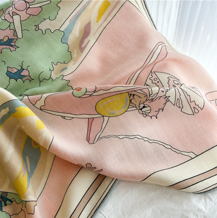 70% Cashmere 30% Silk Wrap Scarf Pink horse Print Double Face Print Shawl 53'' - Image 4 of 4