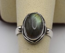 925 Sterling Silver Ring with Green Stone, Size 8 and 1/4