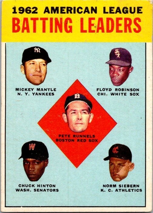 1963 Topps #2 1962 American League Batting Leaders (Pete Runnels / Mickey Mantle