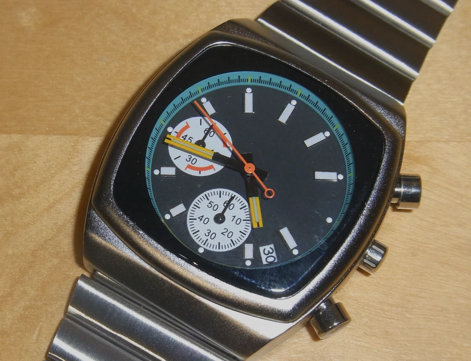 Men's Ciloa Classic Retro Industrial Brew Style Black Chronograph Dial Watch NEW - Image 3 of 4