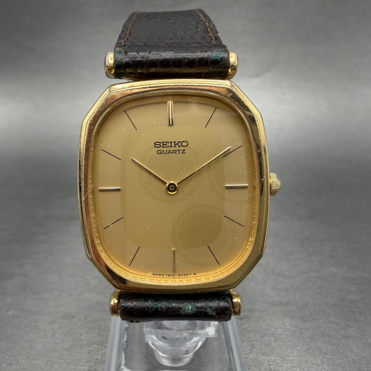 Seiko Watch Men 29mm Champagne Dial Gold Tone Oval 7800-5349 New 