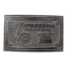 Vintage Firestone Non-Skid Tires Advertisement Belt Buckle Lewis Buckles Chicago