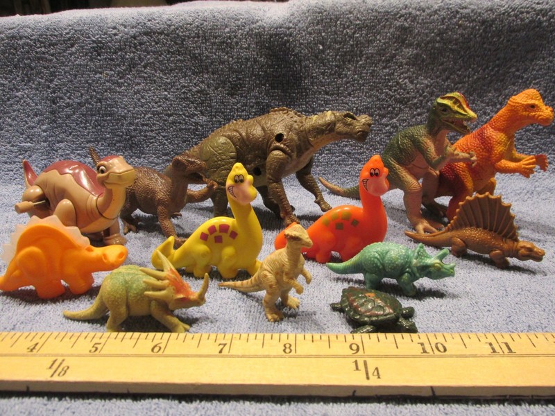 Lot of 12 Plastic Dinosaurs + 1 Sea Turtle, Some are Vintage