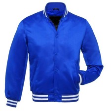 New Royal Blue Satin Varsity Letterman Bomber Baseball Jackets Size S-4XL