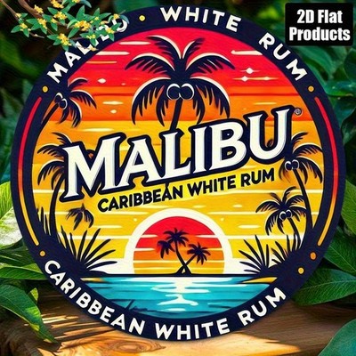 Malibu White Rum Tropical Beach Tin Metal Signs Home Décor 8x8 
