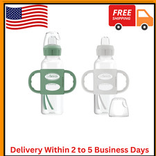 Dr. Brown's Sippy Spout Bottle Silicone Handles Green  Gray 8oz 2-Pack