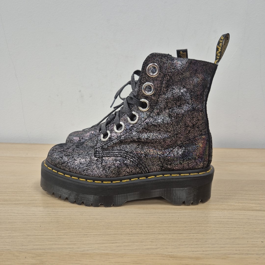 Dr Martens Molly Dark Navy Crackle Leather Quad Platform Chunky Boots Size  Uk