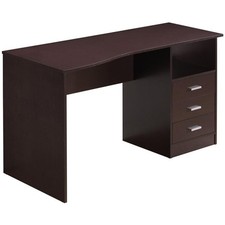Pemberly Row Classy Computer Desk with 3 Drawers in Espresso