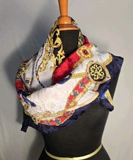 Gorgeous 100 Italian Silk Scarf 33x33 Red Navy Gold Classic Equestrian Style