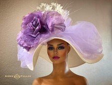 Kentucky Derby Hat Lavender White Purple Rose Del Mar Oversized Royal Ascot Hat