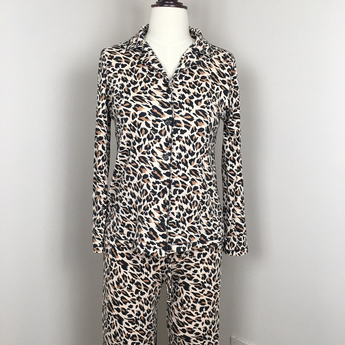 Betsey Johnson Leopard Pajama Set Womens Small Cotton Poly Blend