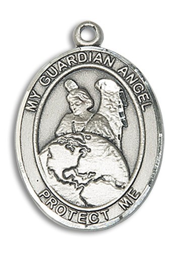 Sterling Silver Guardian Angel Protector Oval Medal Pendant Necklace 24" Chain - Picture 2 of 3