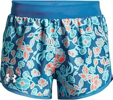 NEW Under Armour Fly By Big Girls Shorts Blue Printed Drawstring Loose Fit XL