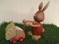 Stupsi Osterhase Mit Kinderwagen, Kuhnert 52231, SammlerstüCk, Echt Erzgebirge