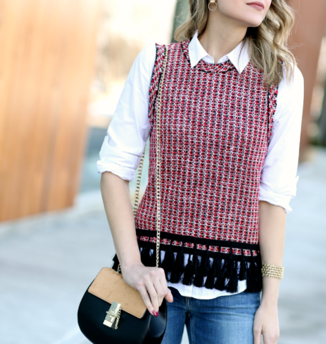 ZARA NEW RED FRINGED TWEED TOP Size M Ref. 4437/054 | eBay
