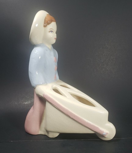 Vintage WEIL WARE California Pottery - Boy Pushing Flower-Cart Planter Vase - Bild 2 von 9