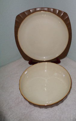 2pc SANGO Contrast Brown Chop Plate/ Platter & Serving Bowls 4706