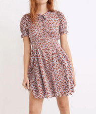 NWT MADEWELL Women's Multicolor Collared Puff-Sleeve Mini Dress SIZE 0 Piccola