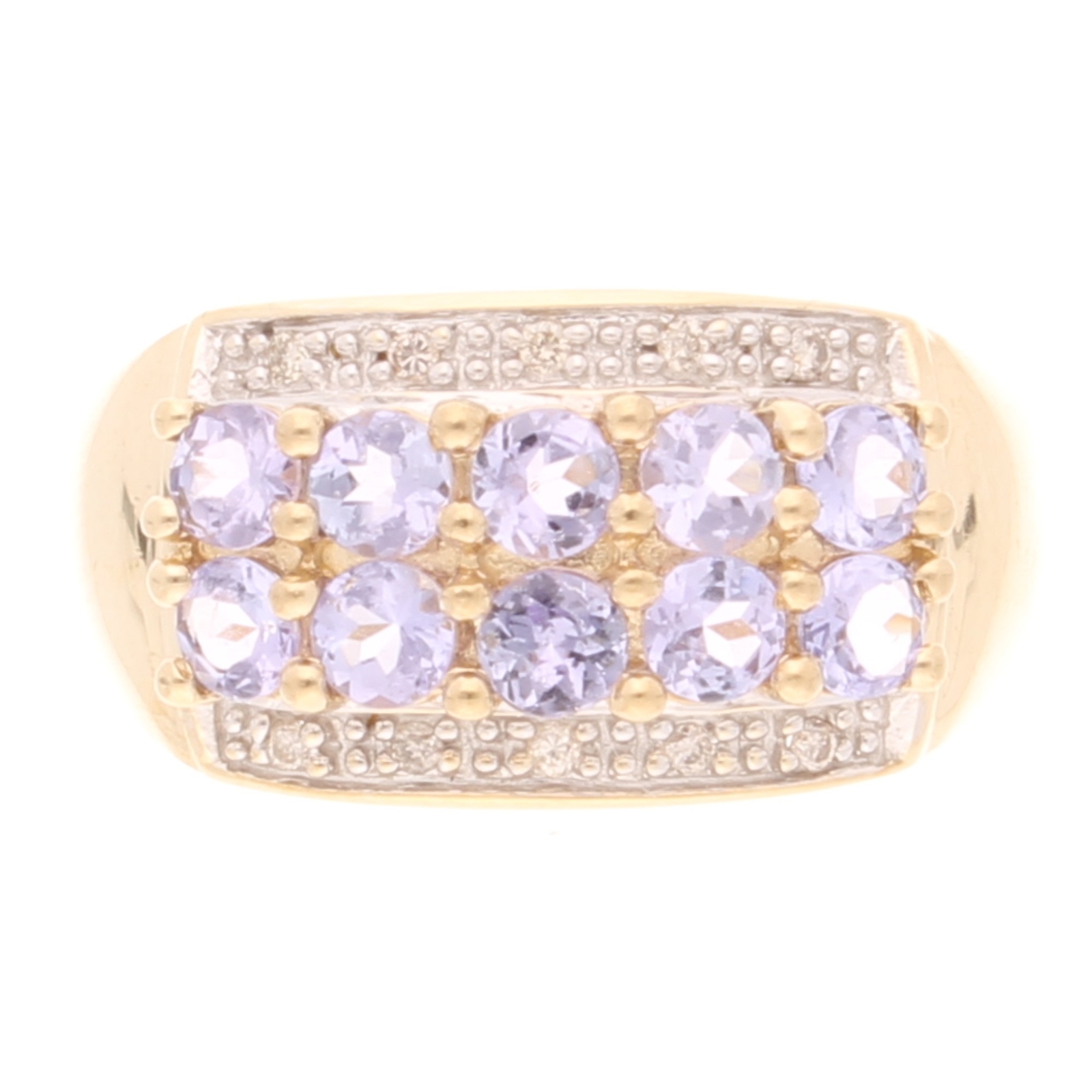 9Carat Yellow Gold Iolite & Diamond Cluster Ring (Size P) 10.5mm Widest