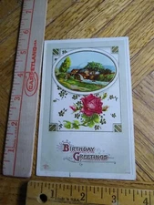 Postcard - Embossed Flower & Rural Scene Print - Birthday Greeting