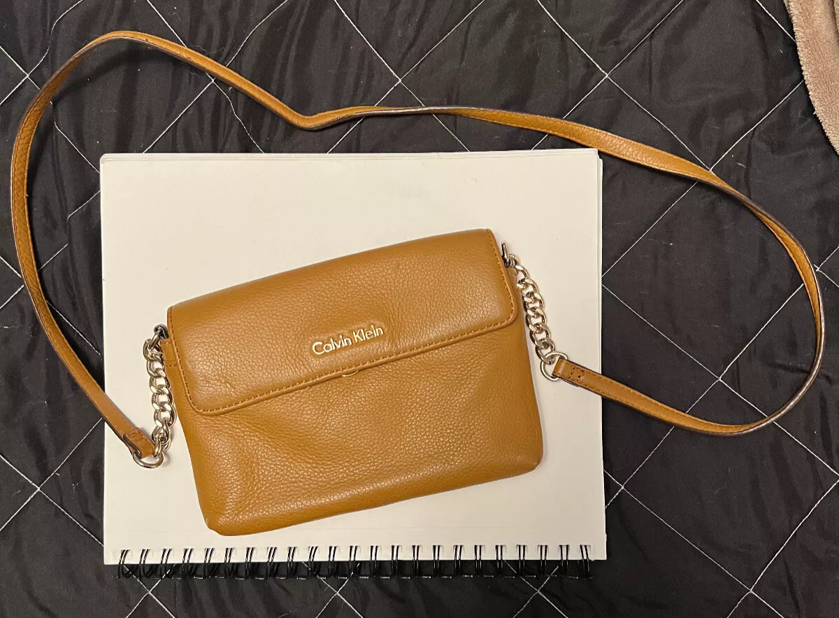 CALVIN KLEIN Women's Brown Leather Chain Strap Crossbody Handbag