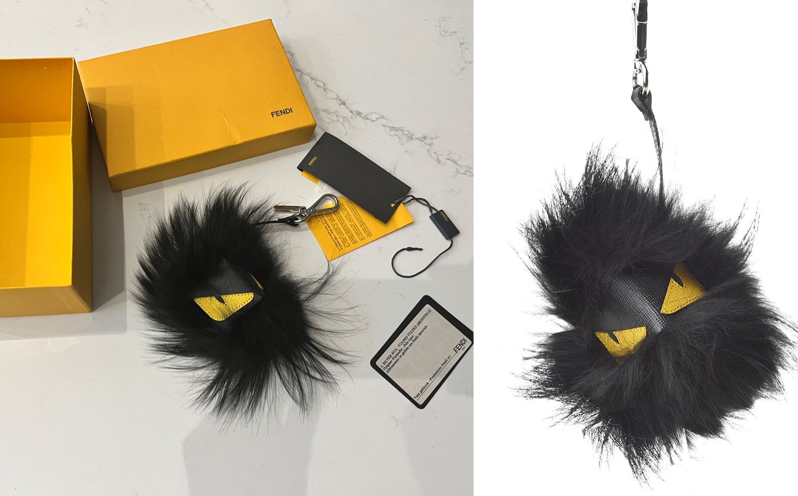 Authentic Fendi Black Bag Bug Monster Bag Charm Fur Key Holder 14 W s Box Ebay