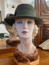 VTG 70s Women Green 100 Wool Fedora Hat Grosgrain Ribbon Chelton