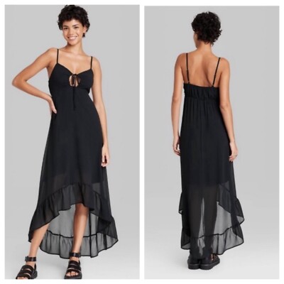 NEW Wild Fable Women's Sleeveless High-Low Hem Chiffon Dress Size XS Black  | eBay