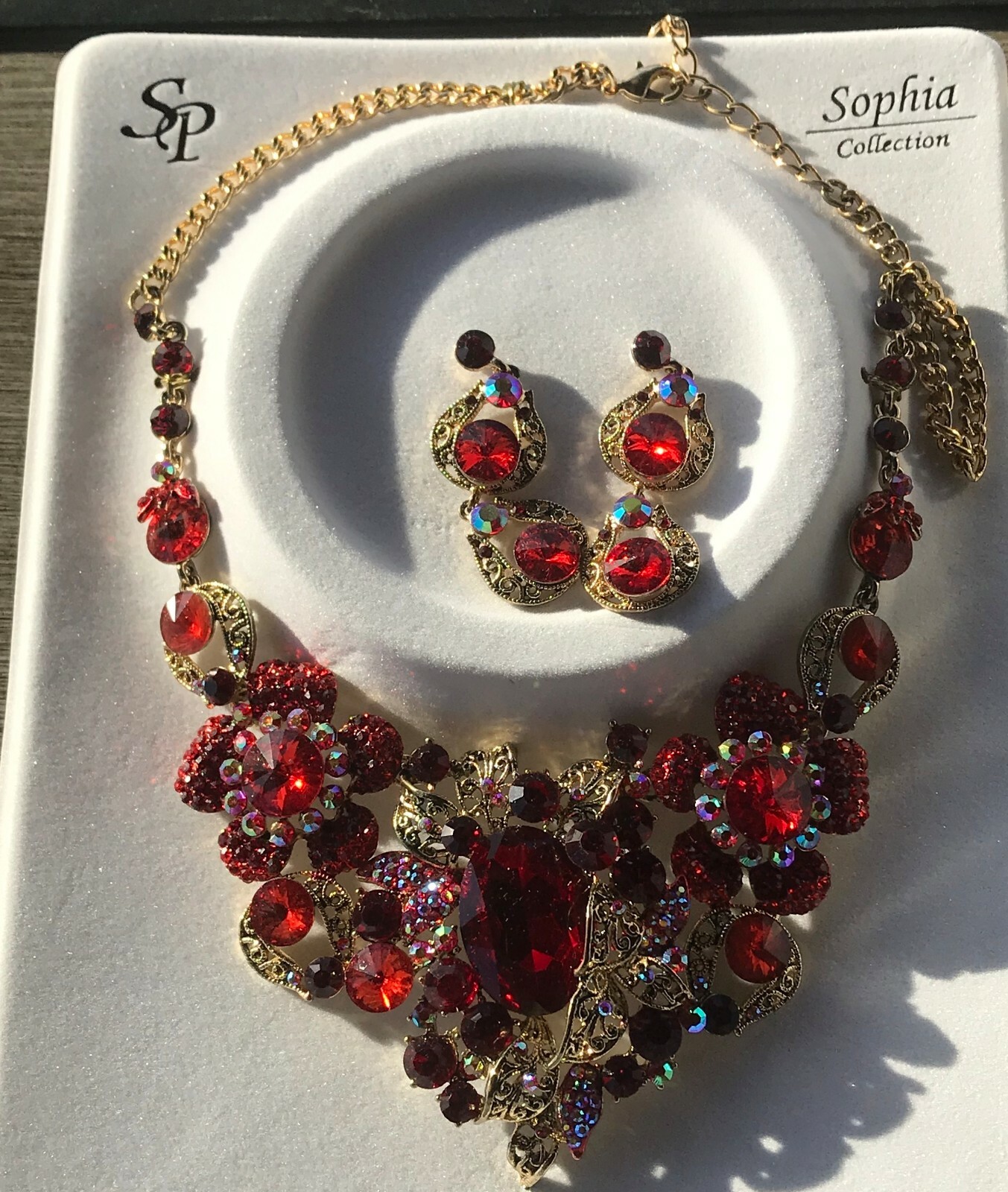 Beautiful Elegant Costume Jewelry RED/GOLD Necklace and Earrings Set eBay