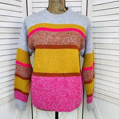 Lou Grey for Loft Sweater Womens Small Pink Multi Stripe Chunky Knit Crew  Neck